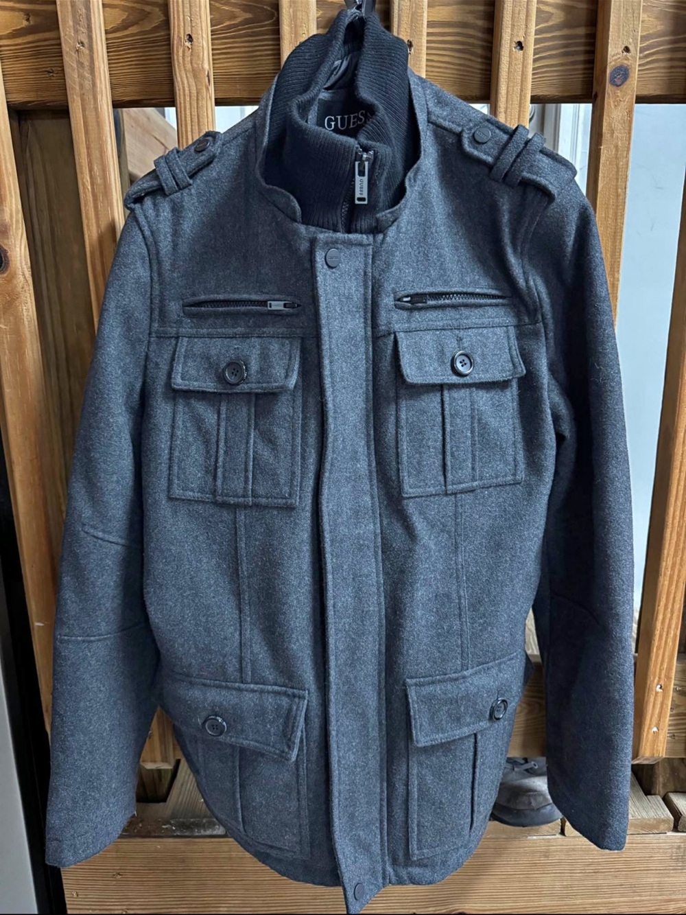 Guess Men's Dark Gray Military Field Jacket